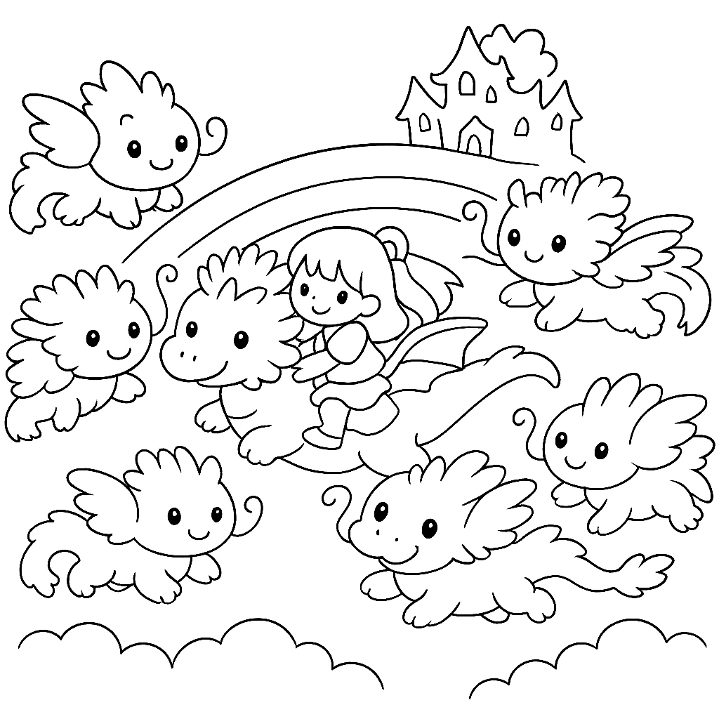 Раскраска по сказке "Сказка о том, как драконы научились летать"