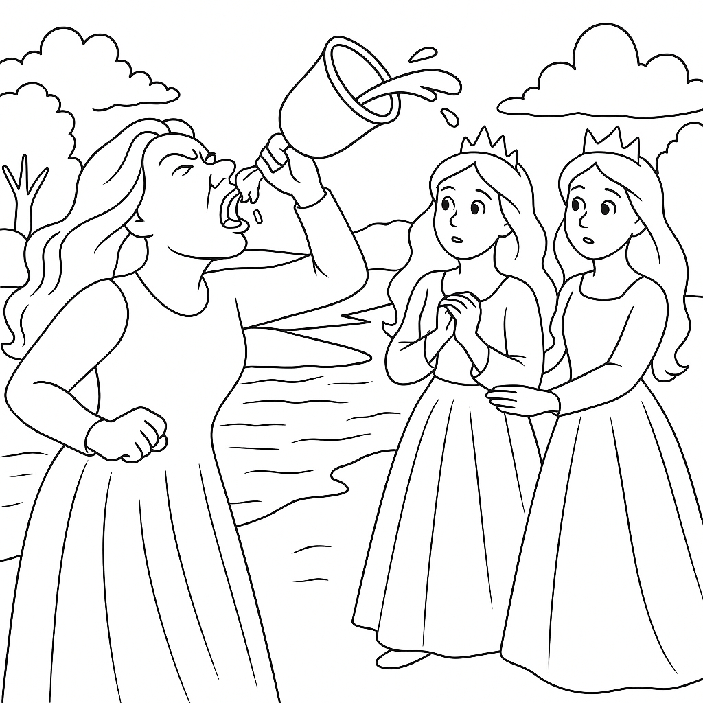 Раскраска по сказке "Золотое деревце и серебряное деревце"