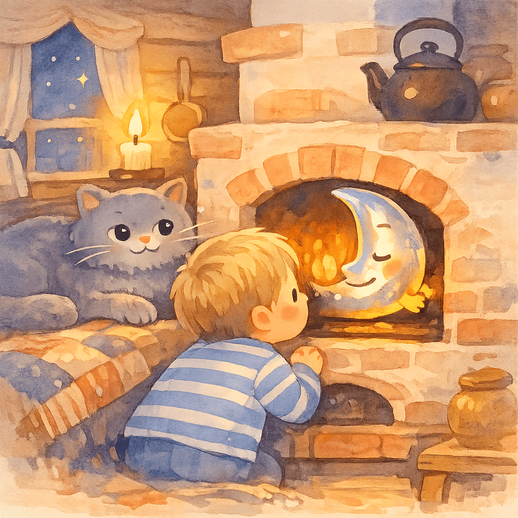 Серый кот наблюдает за месяцем