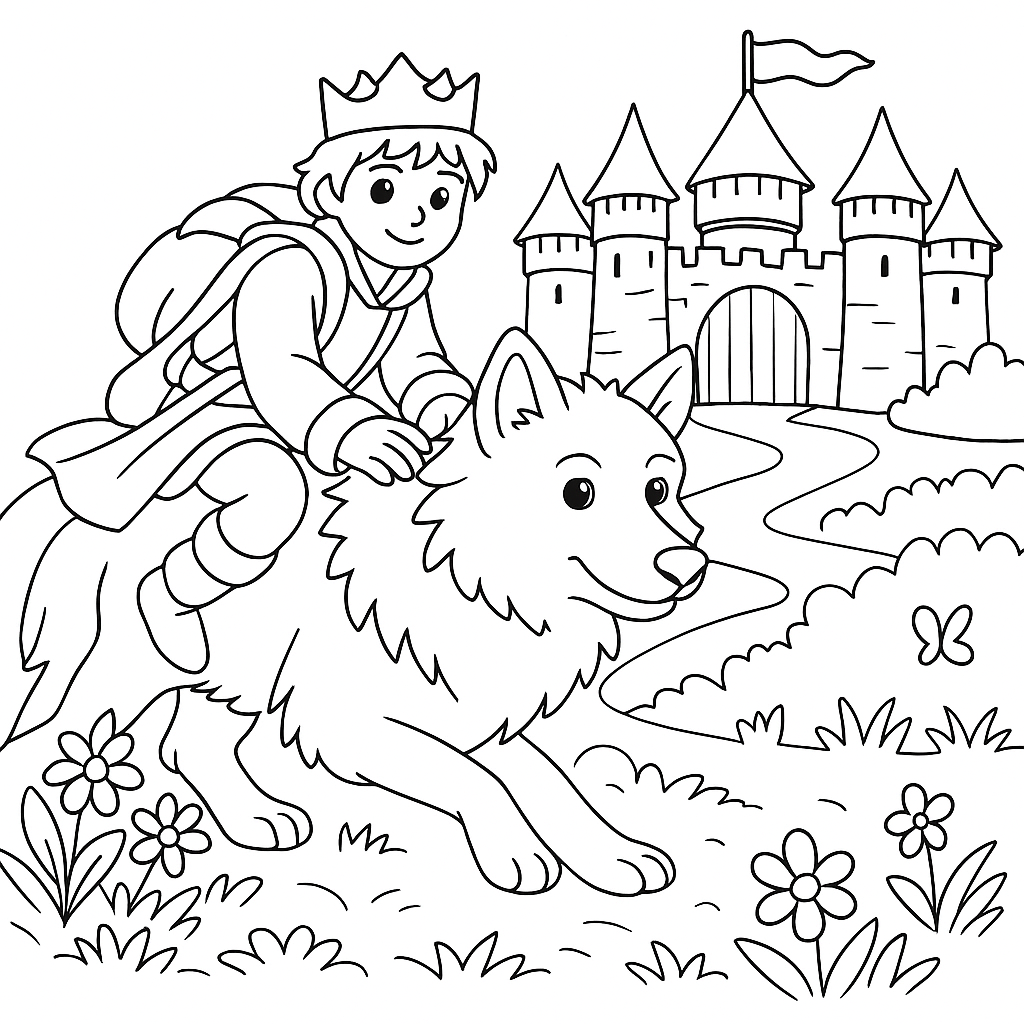 Раскраска по сказке "Иван-царевич и серый волк"