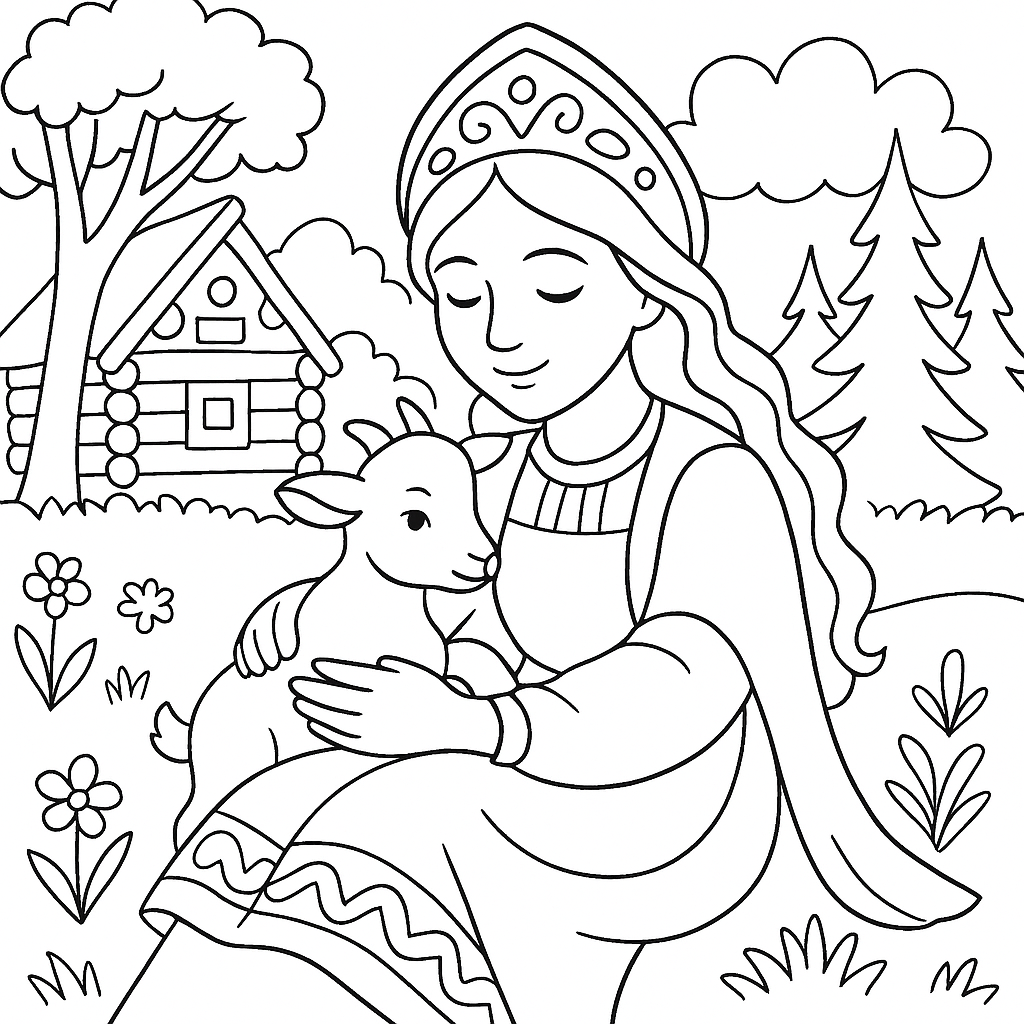 Раскраска по сказке "Сестрица Алёнушка и братец Иванушка"