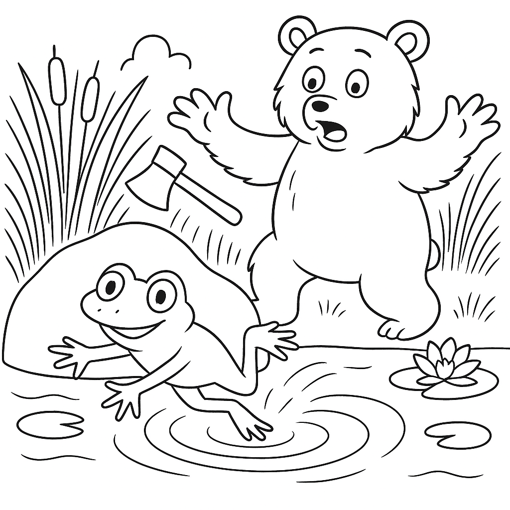 Раскраска по сказке "Братец медведь и сестрица лягушка"