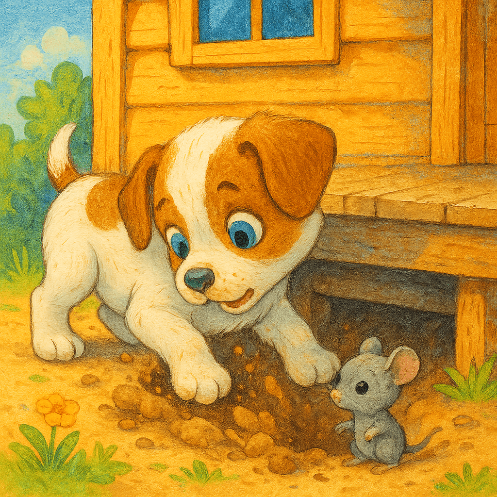 Щенок и Мышонок под крыльцом.