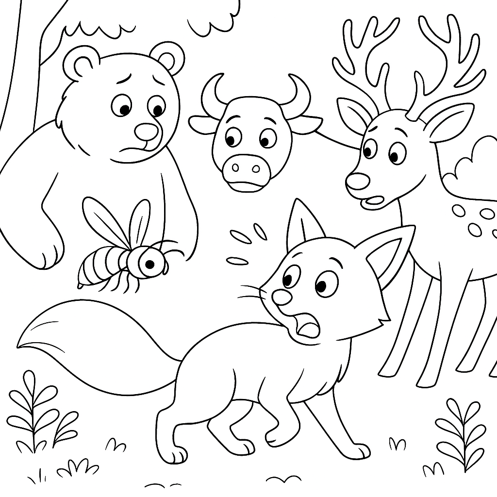 Раскраска по сказке "Королек и медведь"