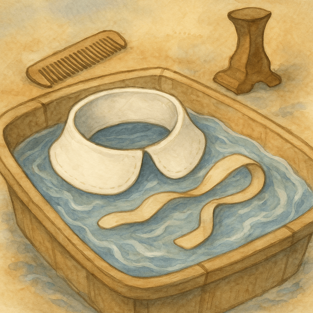 Воротничок и подвязка вместе в корыте для стирки