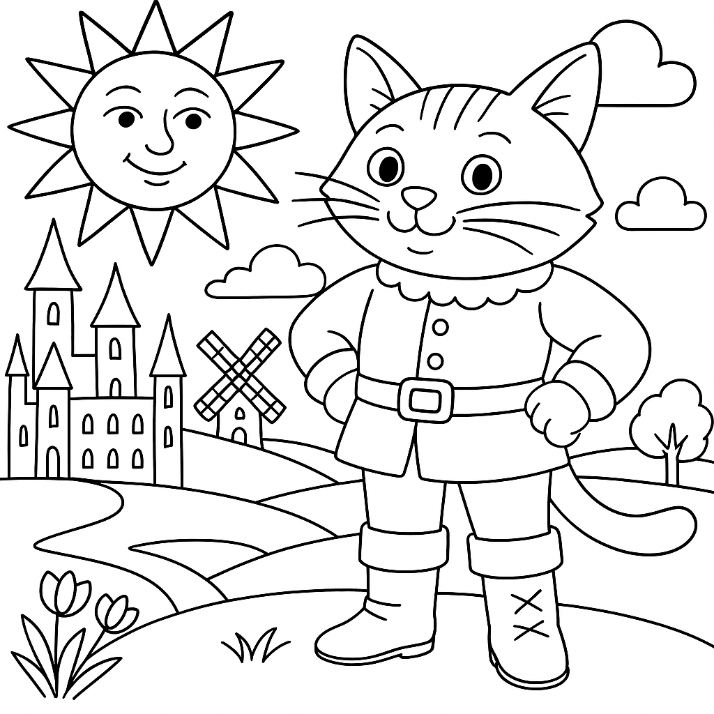 Раскраска по сказке "Кот в сапогах"