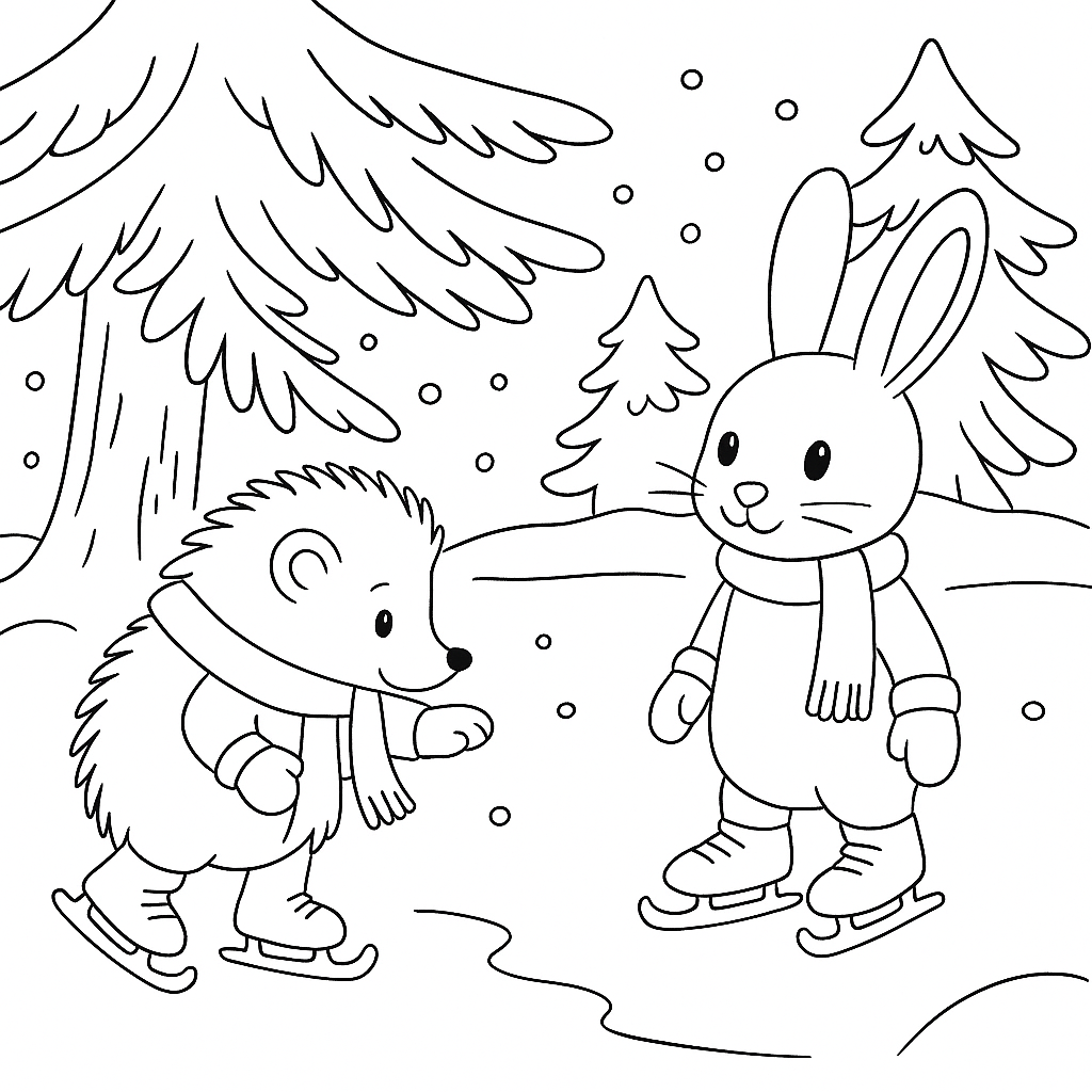 Раскраска по сказке "Ёжик и след на льду"