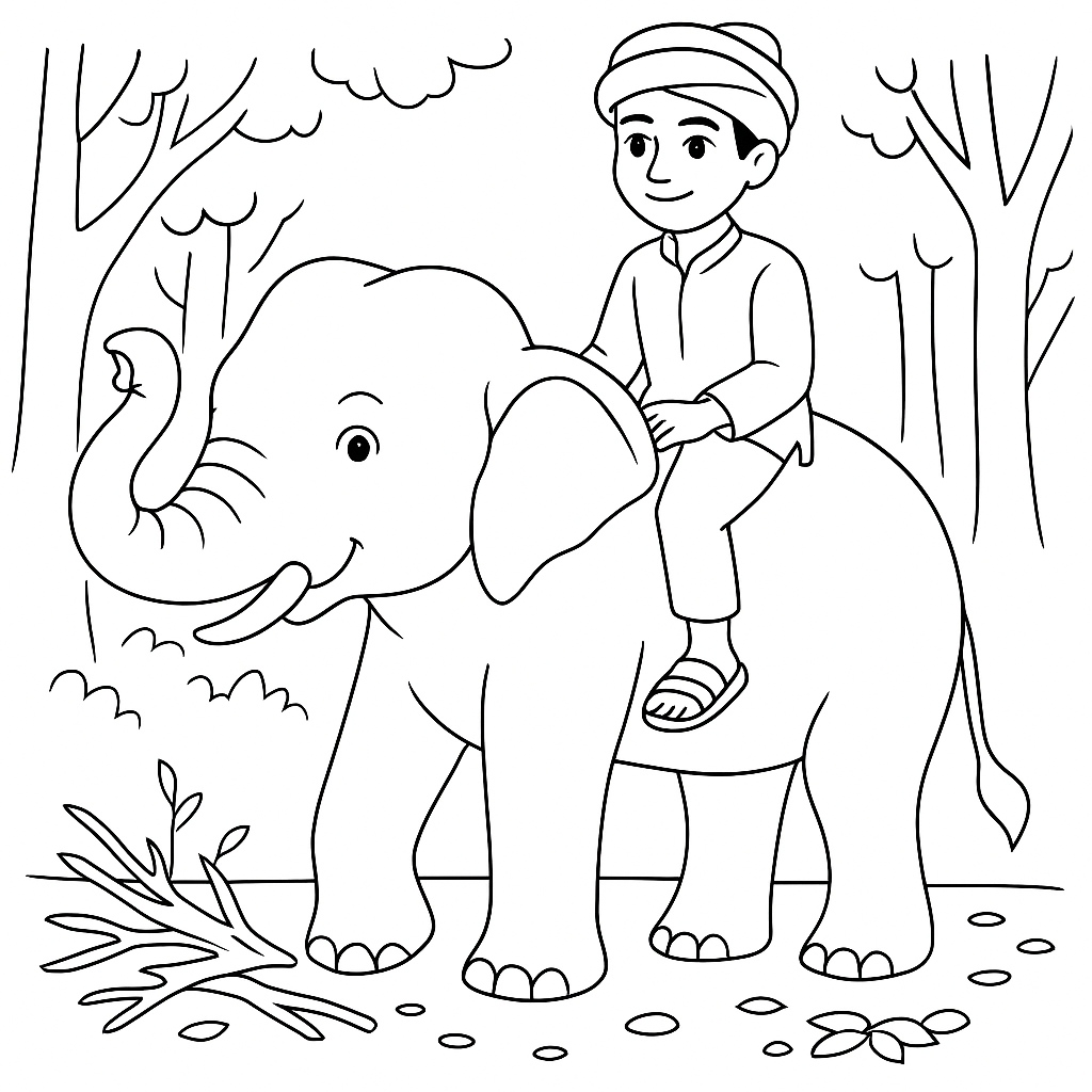 Раскраска по сказке "Как слон спас хозяина от тигра"