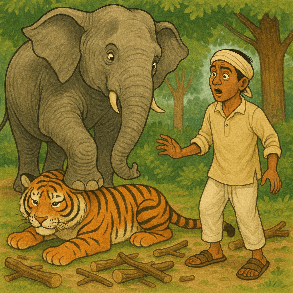 Слон победил тигра индус наблюдает