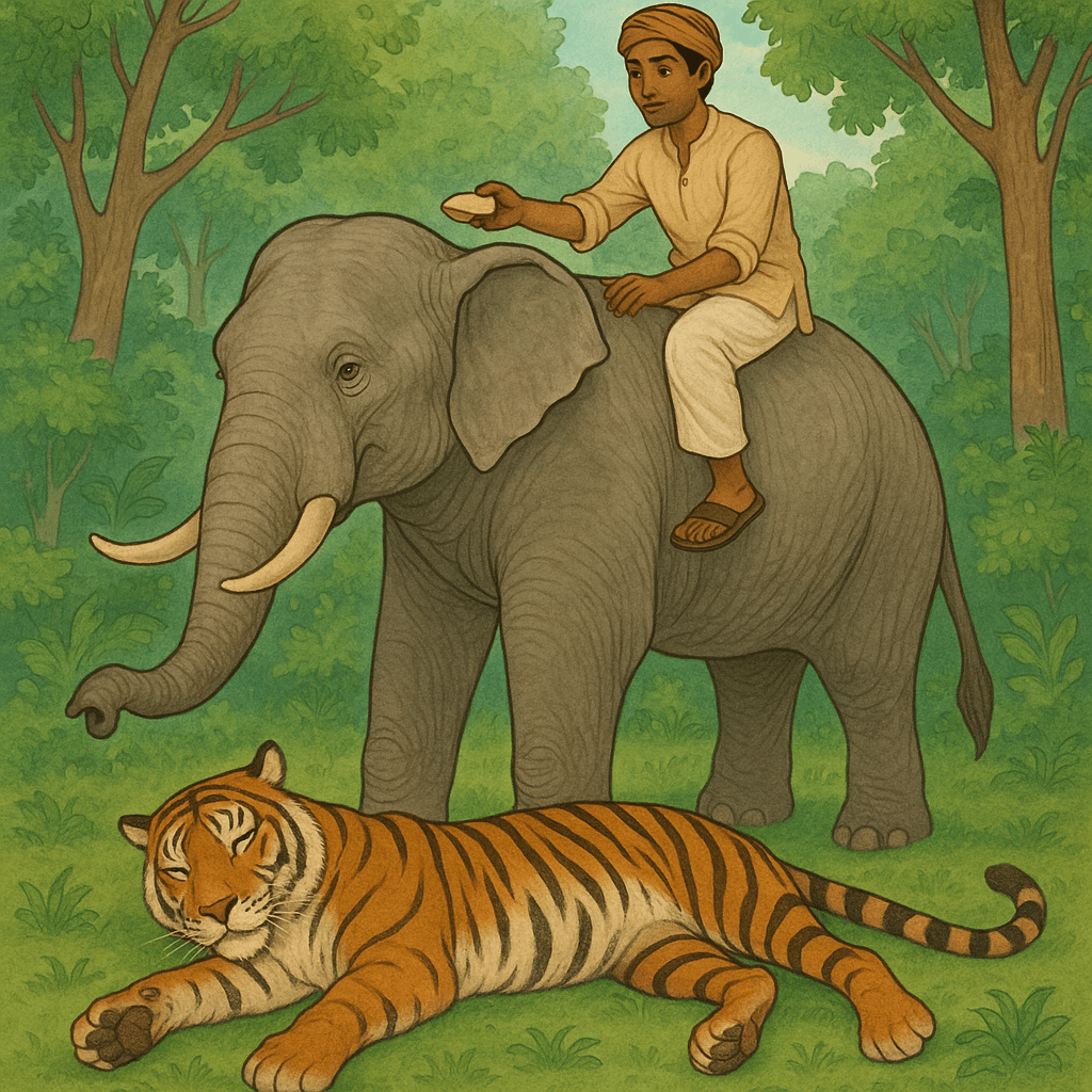 Как слон спас хозяина от тигра