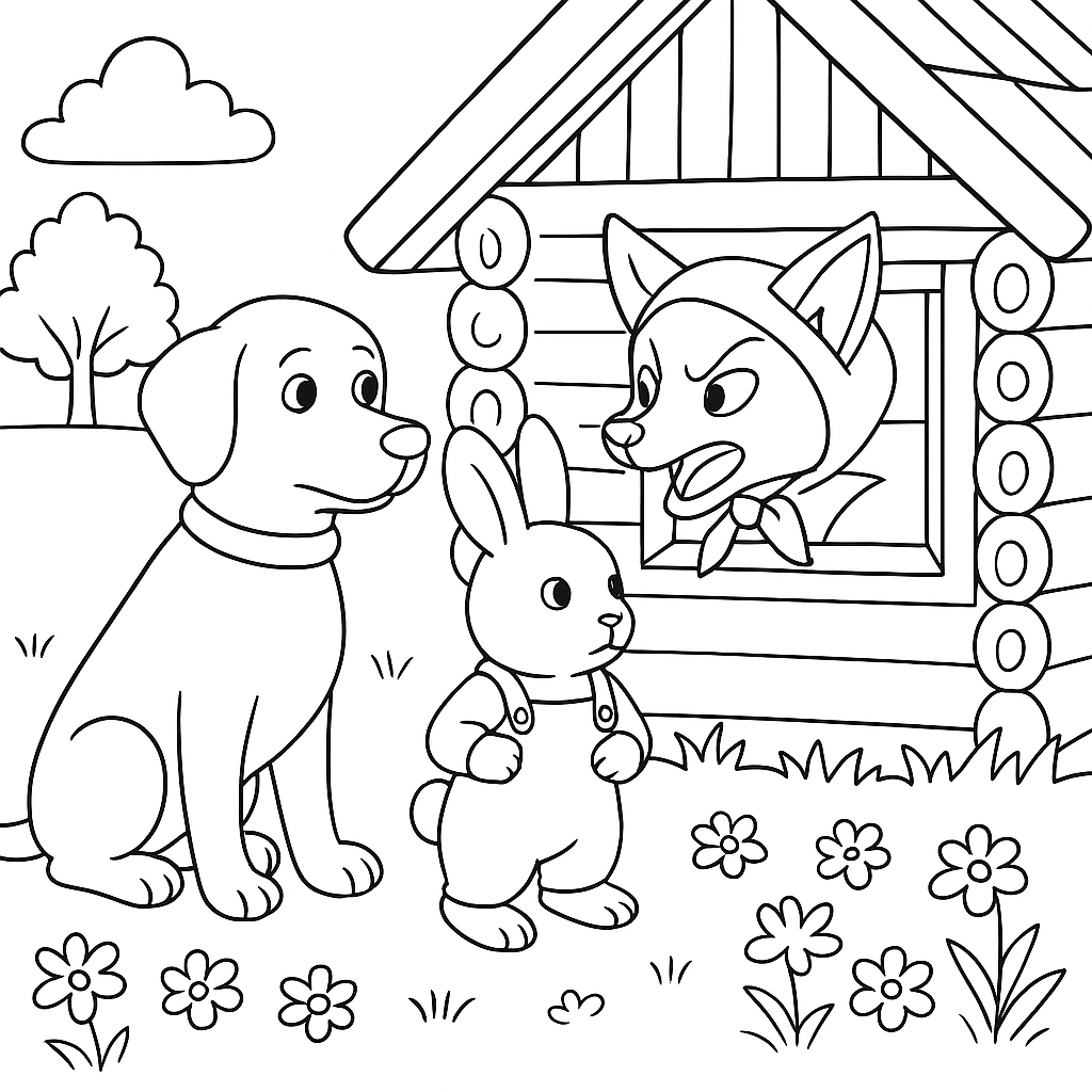 Раскраска по сказке "Лиса и заяц"