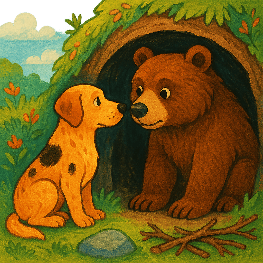 Собака и медведь у берлоги