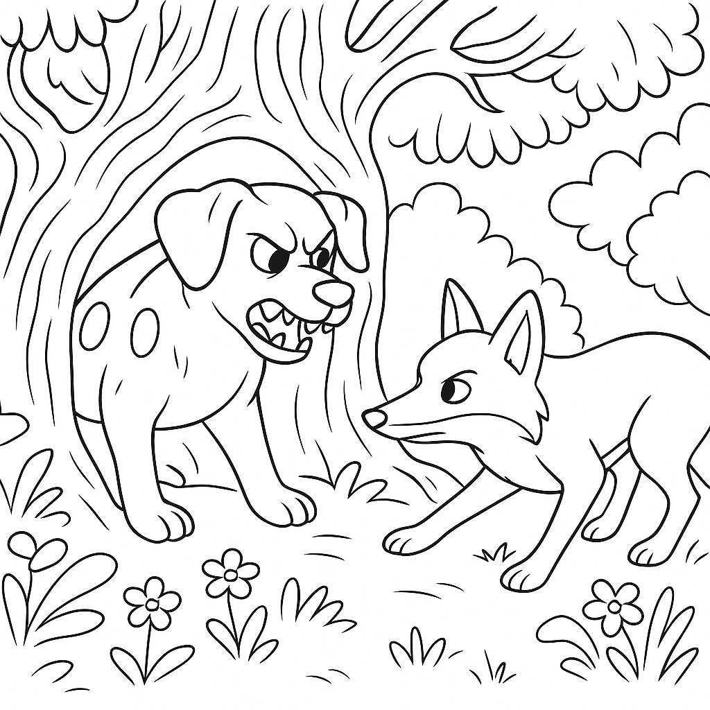 Раскраска по сказке "Петух и собака"