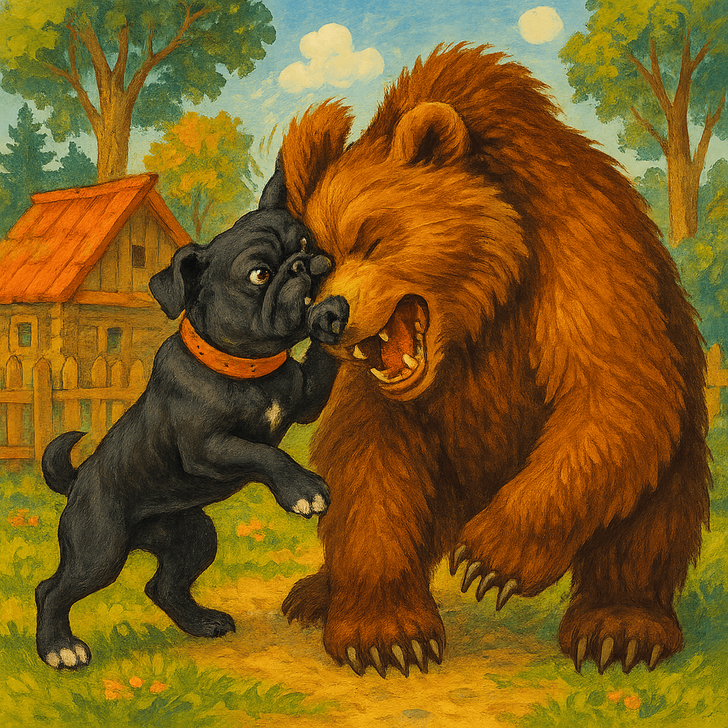 Булька сцепился с медведем во дворе