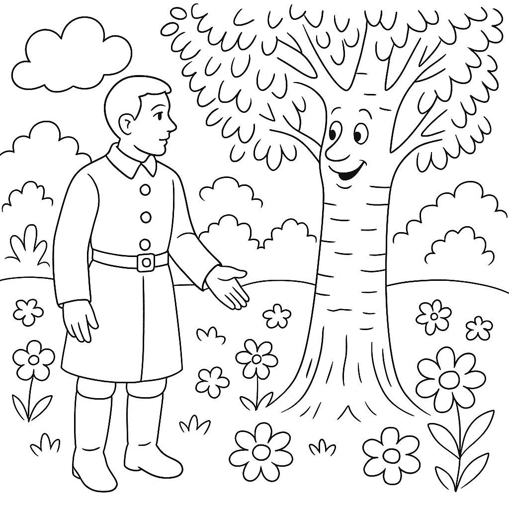 Раскраска по сказке "Берёза и три сокола"