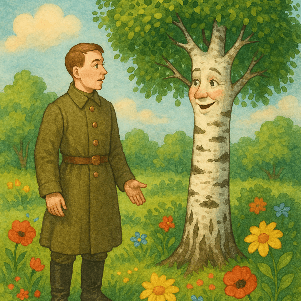 Солдат разговаривает с волшебной берёзой