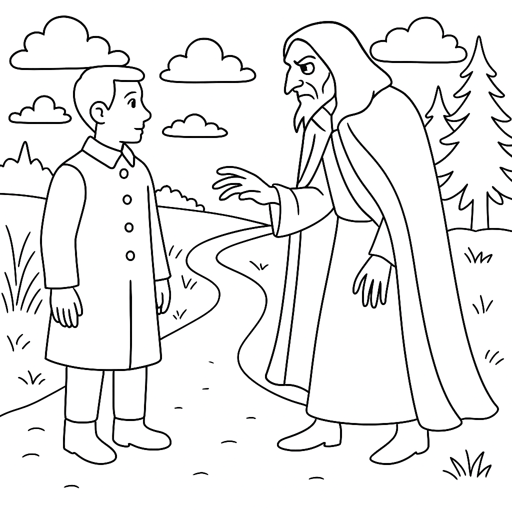 Раскраска по сказке "Берёза и три сокола"