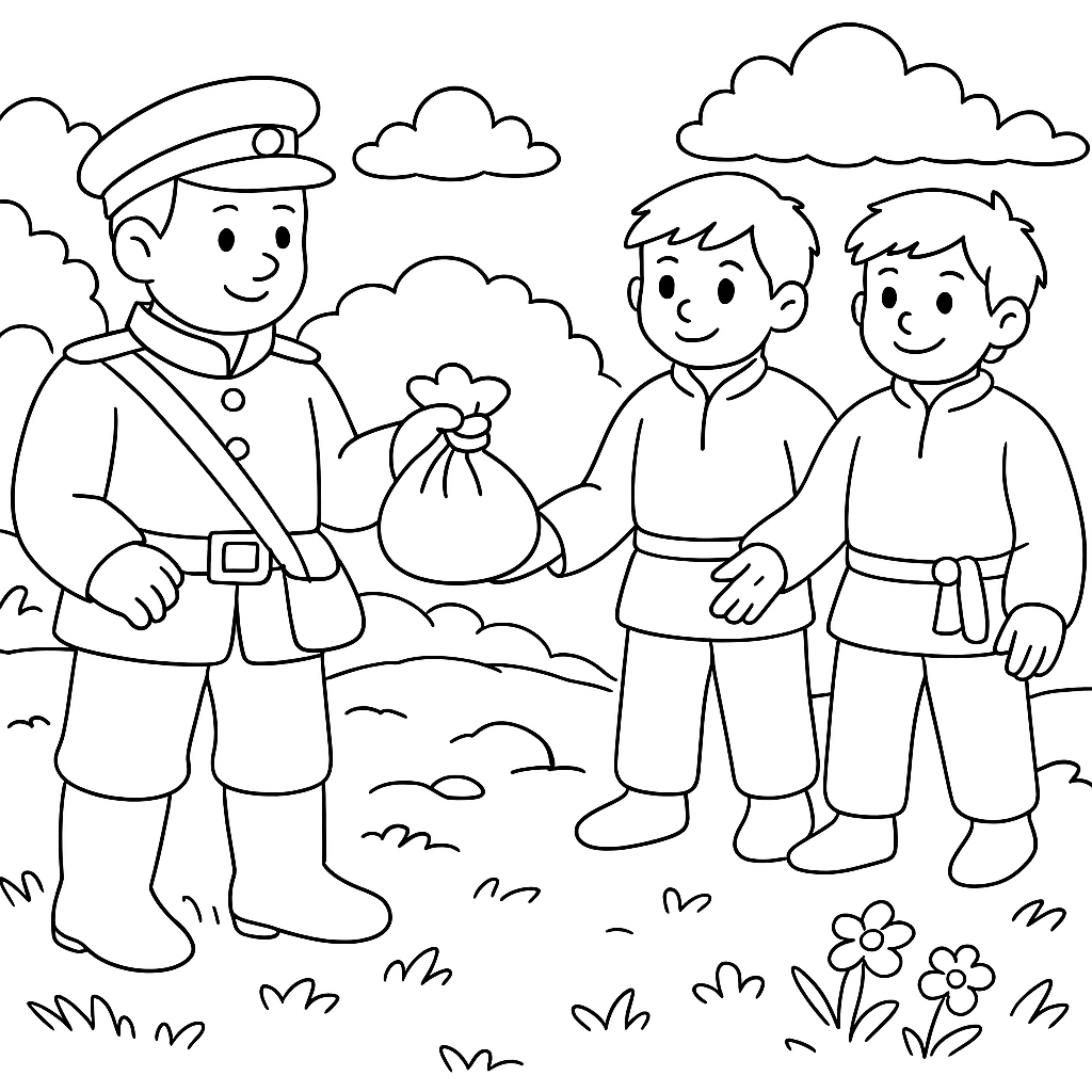 Раскраска по сказке "Солдат и смерть"