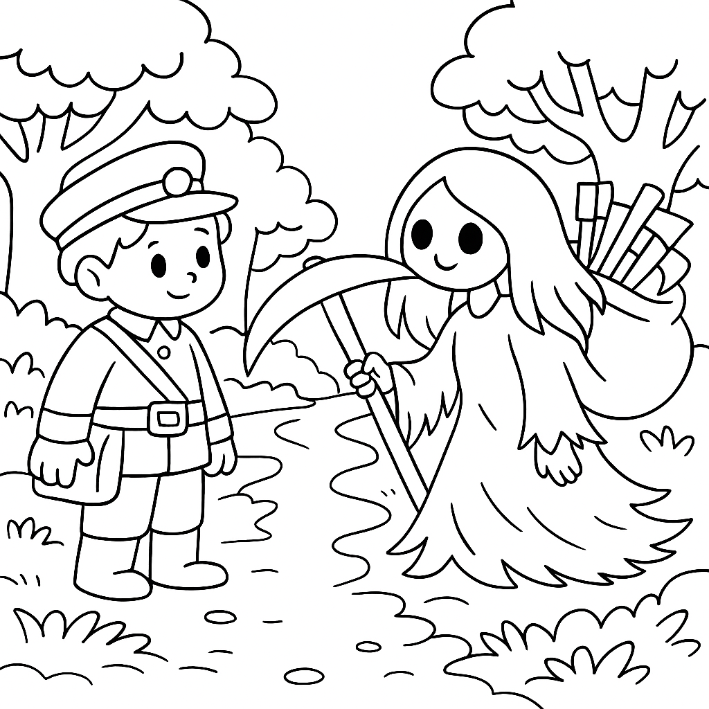 Раскраска по сказке "Солдат и смерть"