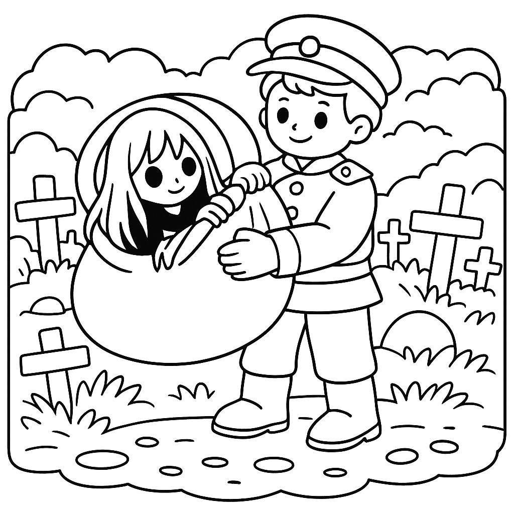 Раскраска по сказке "Солдат и смерть"