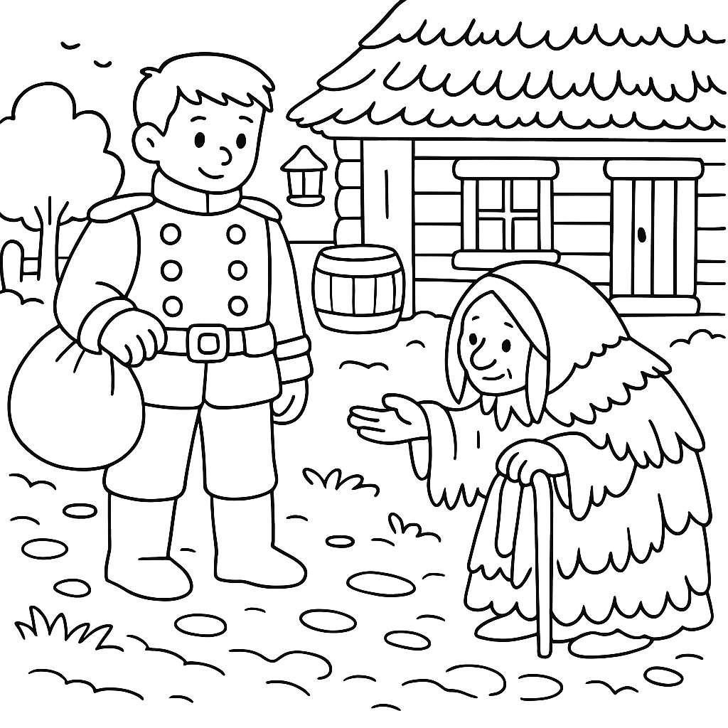 Раскраска по сказке "Солдат и смерть"