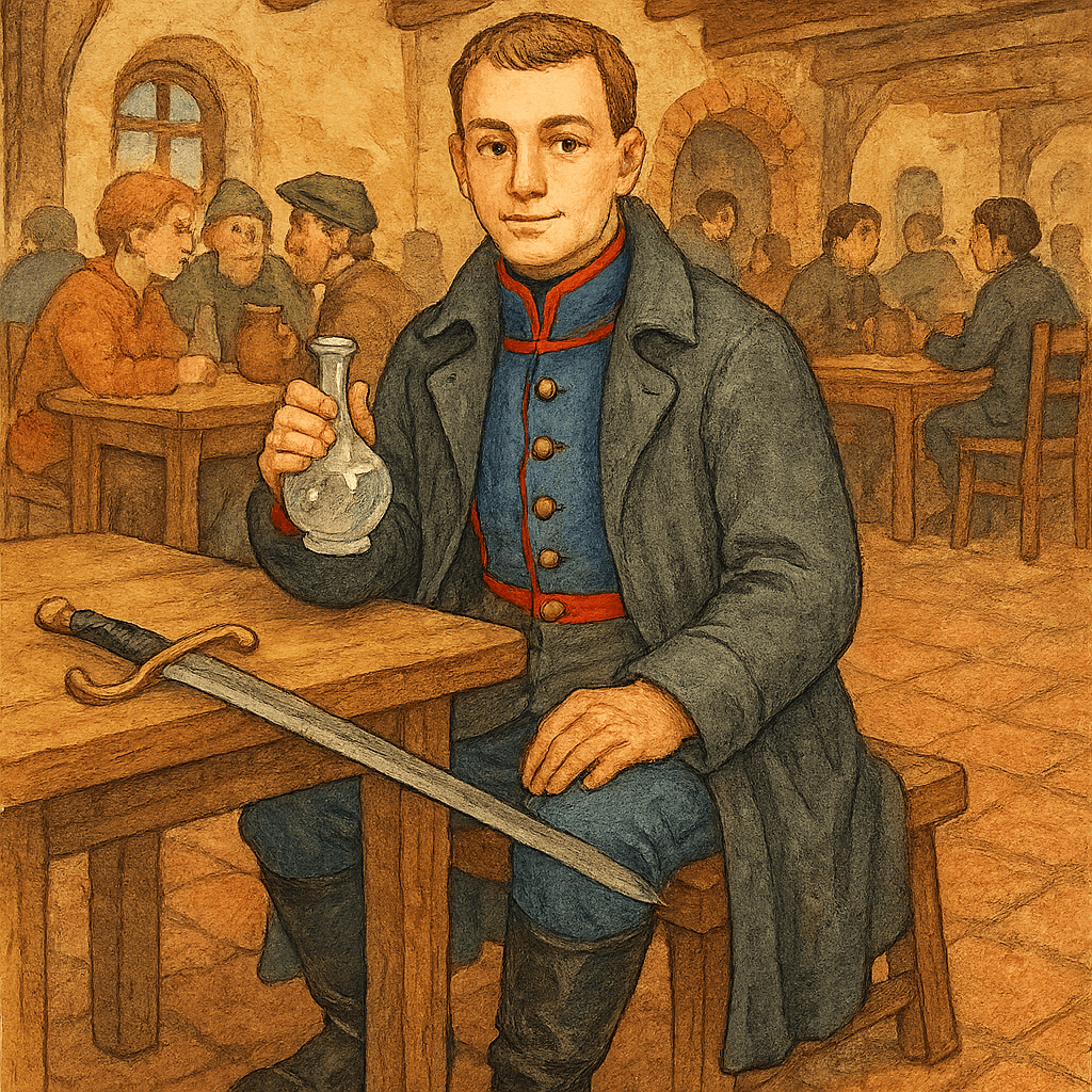 Солдат с графинчиком в трактире