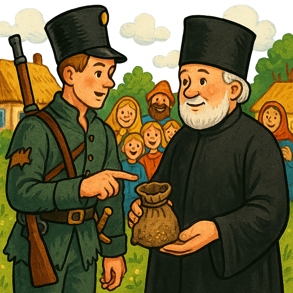 Солдат показывает семена народу