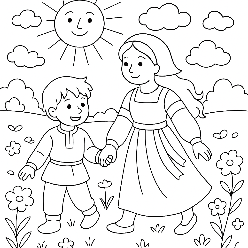 Раскраска по сказке "Сестрица Алёнушка и братец Иванушка"