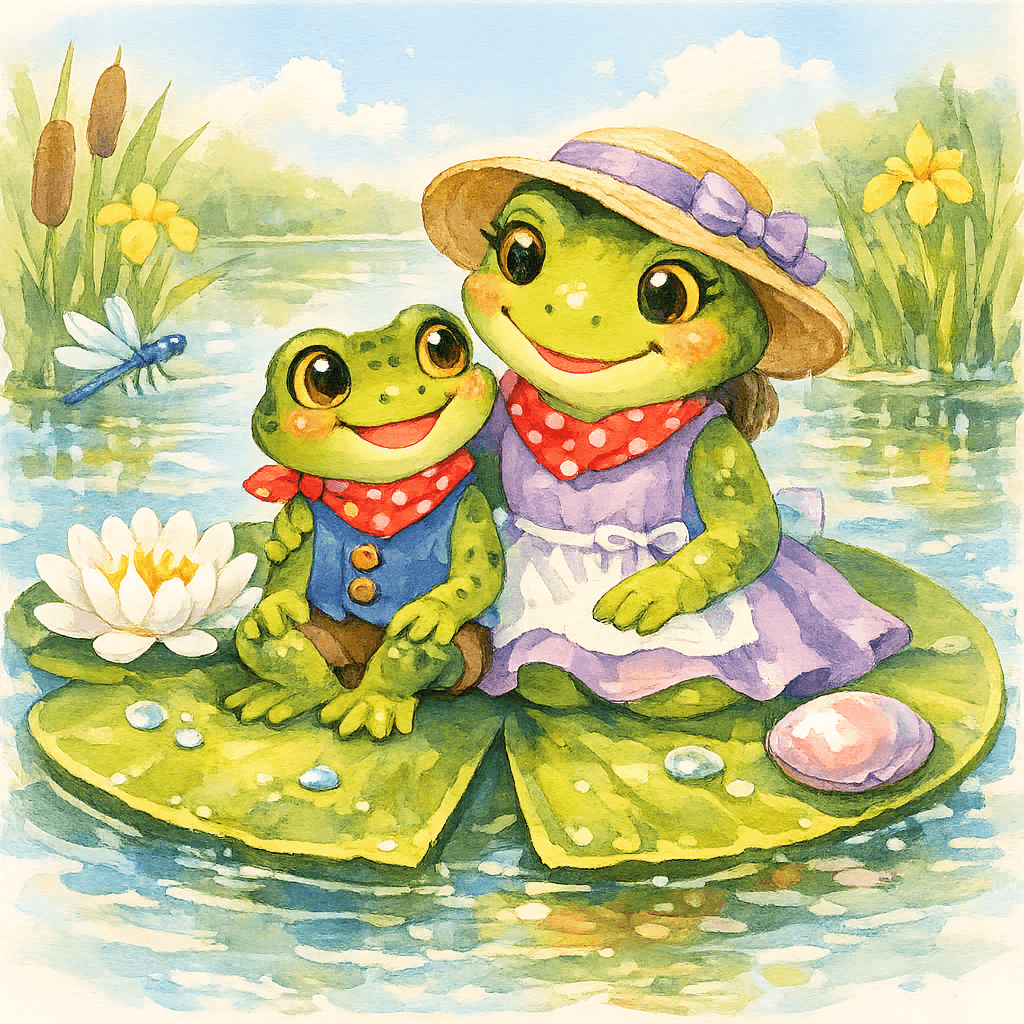 Лягушонок Ква с мамой на кувшинке и его блестящая ракушка