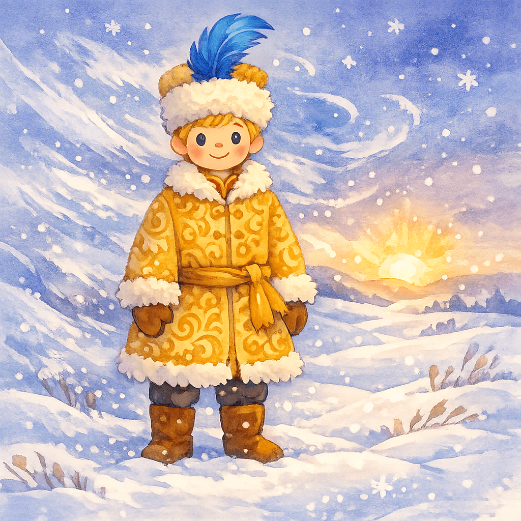 Соломенный жених среди зимней степи, вокруг вьюга и мороз