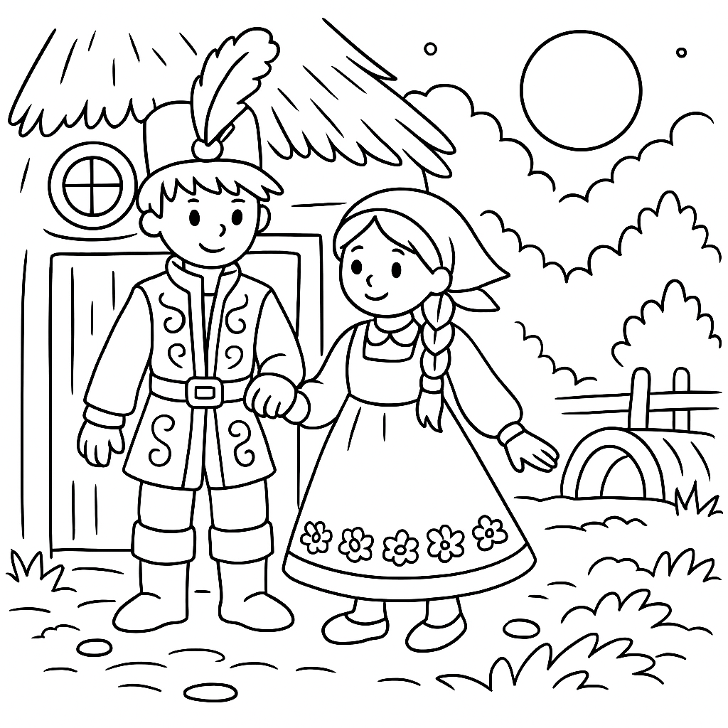 Раскраска по сказке "Соломенный жених"