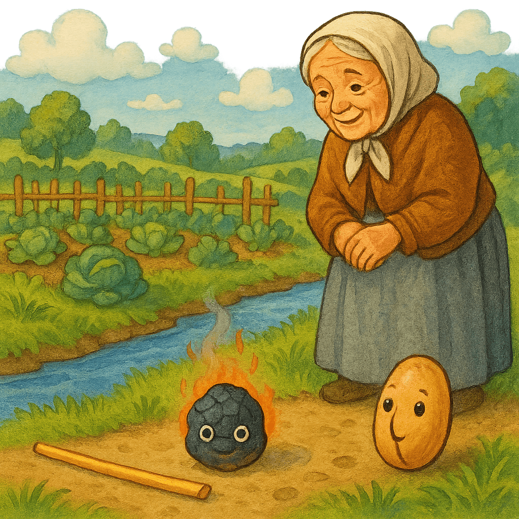 Соломинка, уголёк и боб