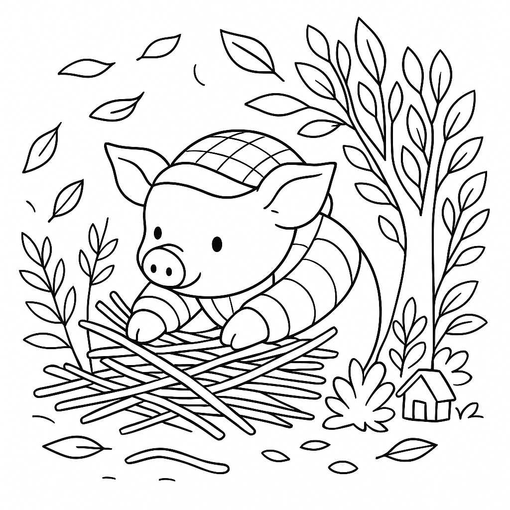 Раскраска по сказке "Три поросенка"