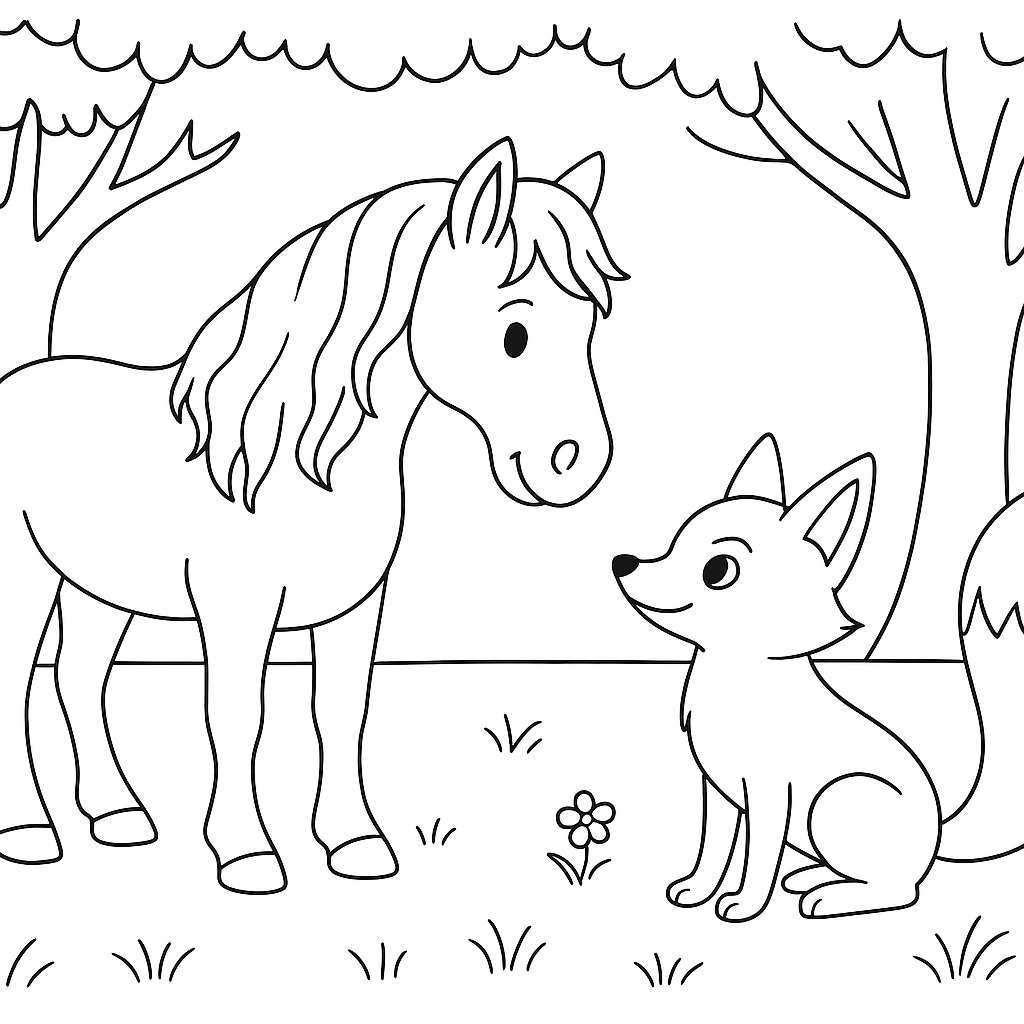 Раскраска по сказке "Лиса и лошадь"
