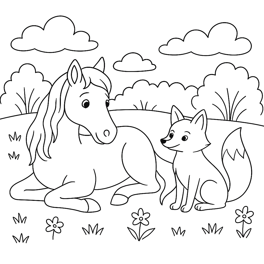 Раскраска по сказке "Лиса и лошадь"