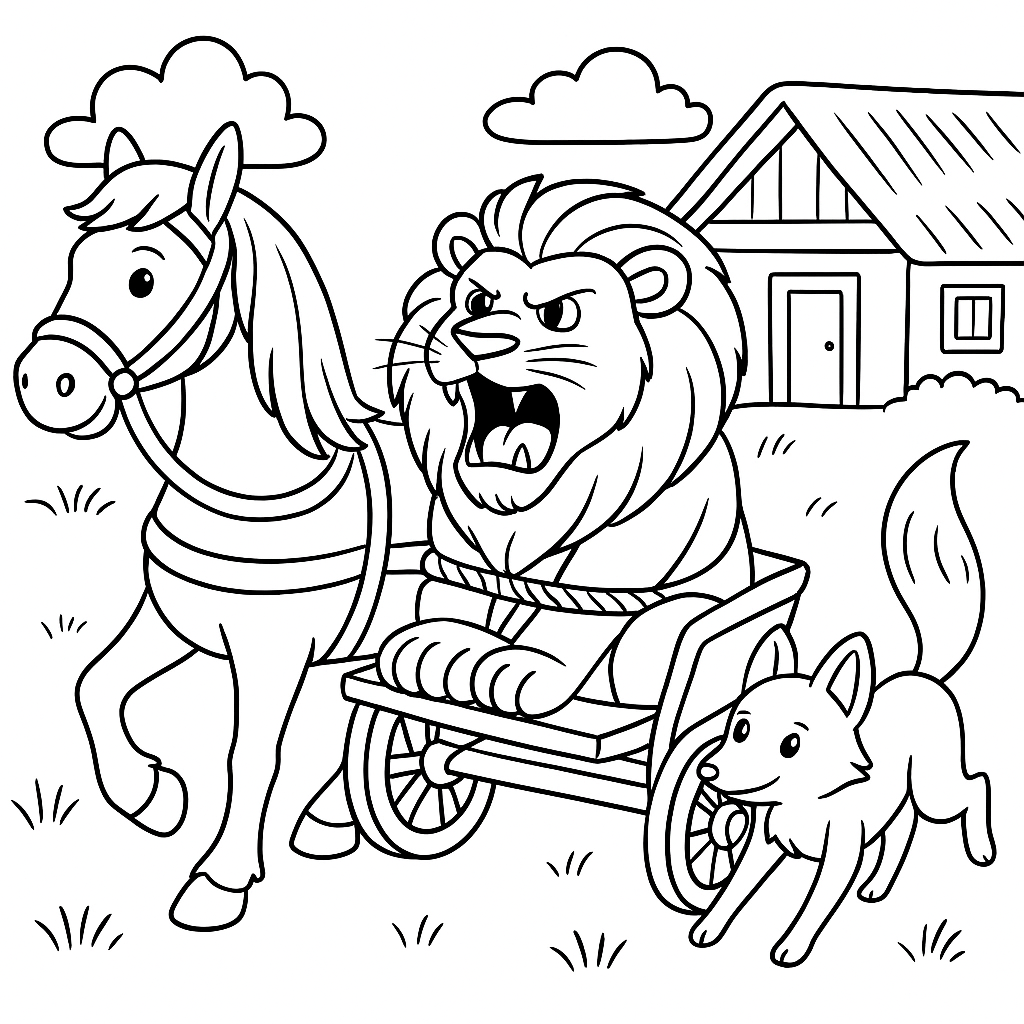 Раскраска по сказке "Лиса и лошадь"