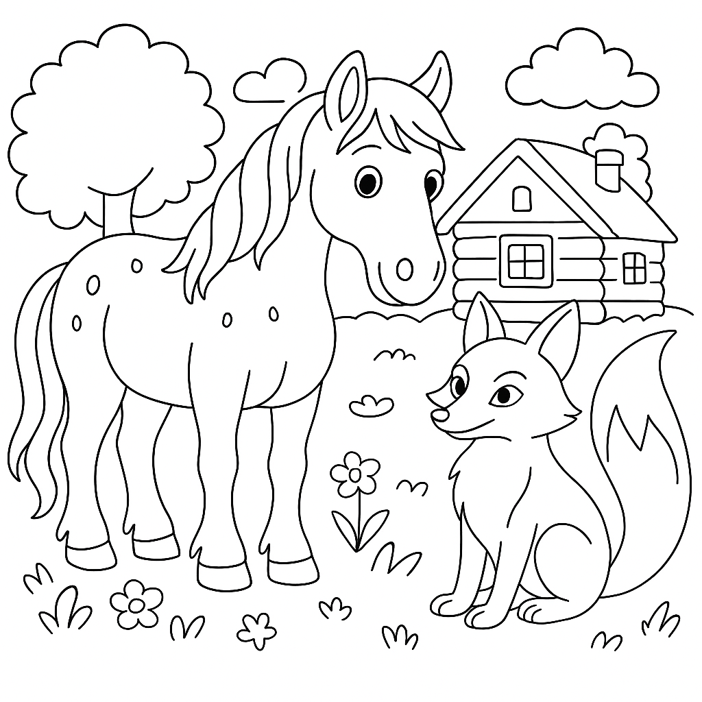 Раскраска по сказке "Лиса и лошадь"