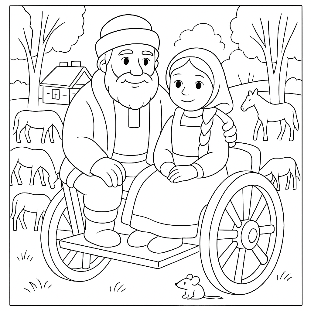 Раскраска по сказке "Дочь и падчерица"