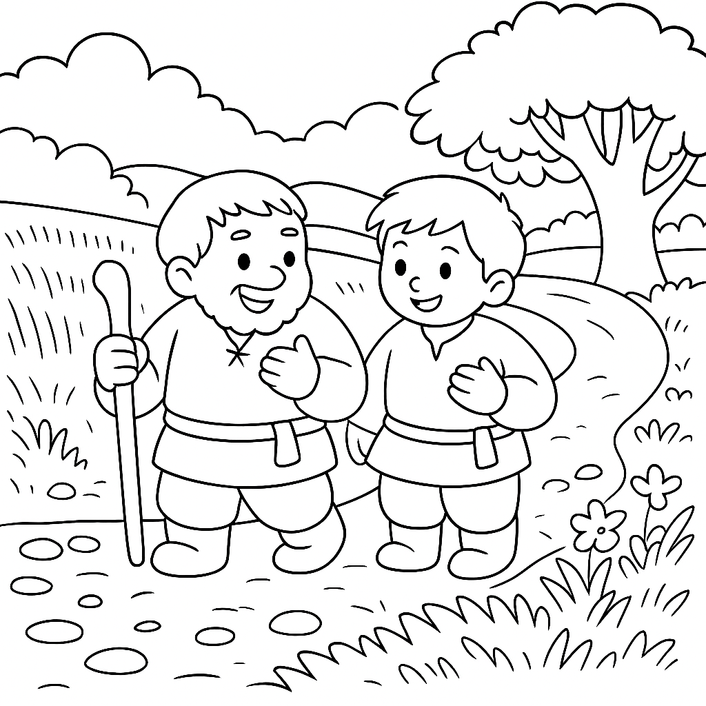 Раскраска по сказке "Сказка о строителях башни и умной жене"