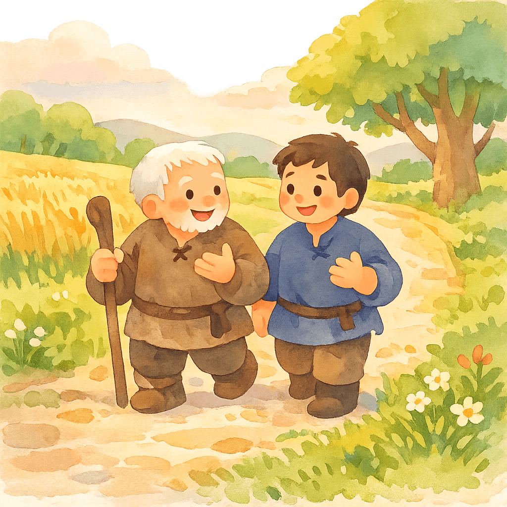 Отец и сын ведут приятный разговор в пути