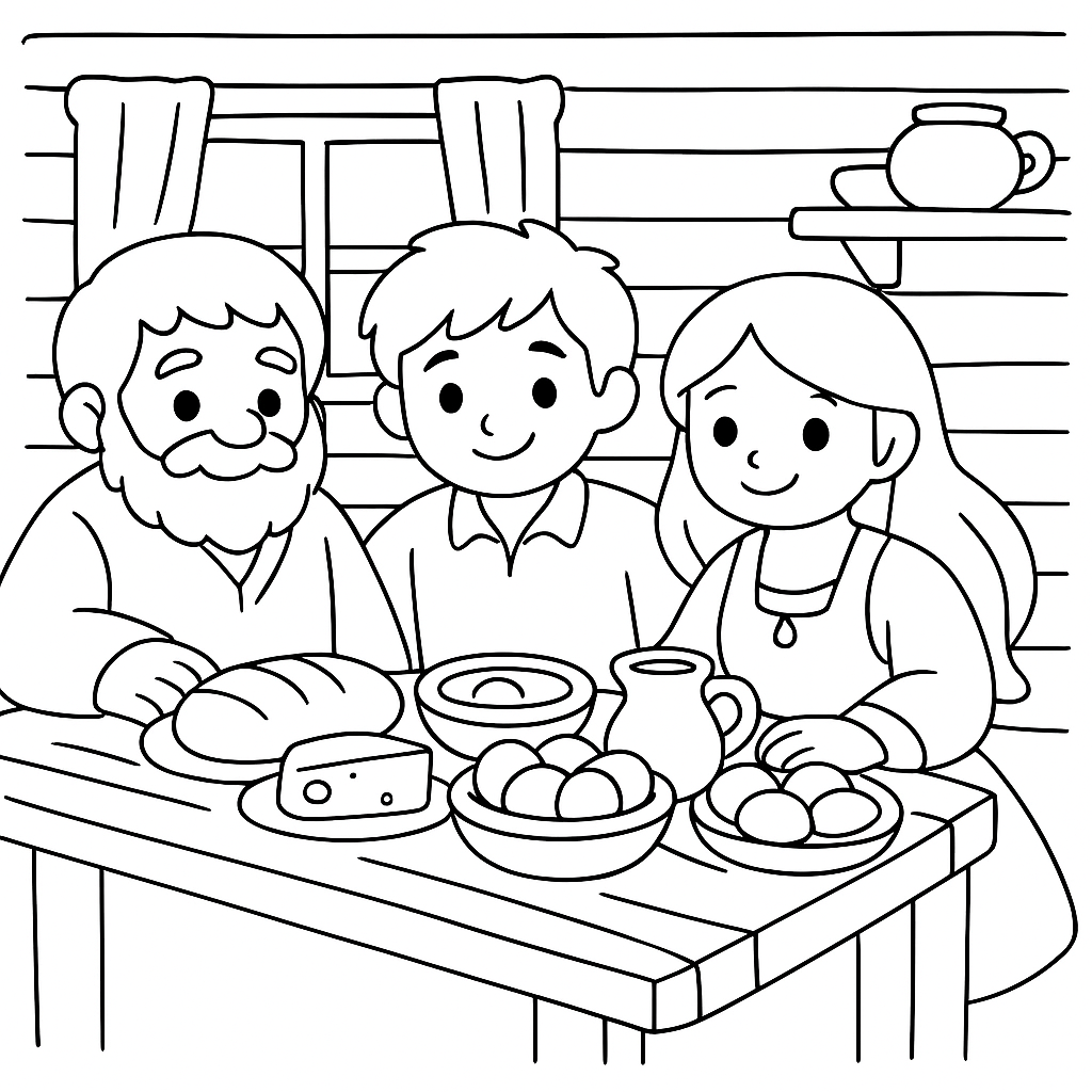 Раскраска по сказке "Сказка о строителях башни и умной жене"