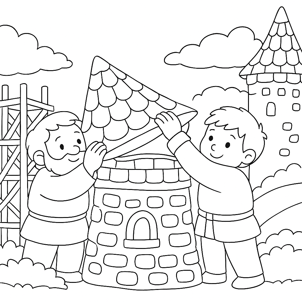 Раскраска по сказке "Сказка о строителях башни и умной жене"
