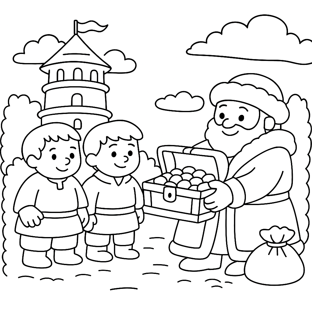 Раскраска по сказке "Сказка о строителях башни и умной жене"