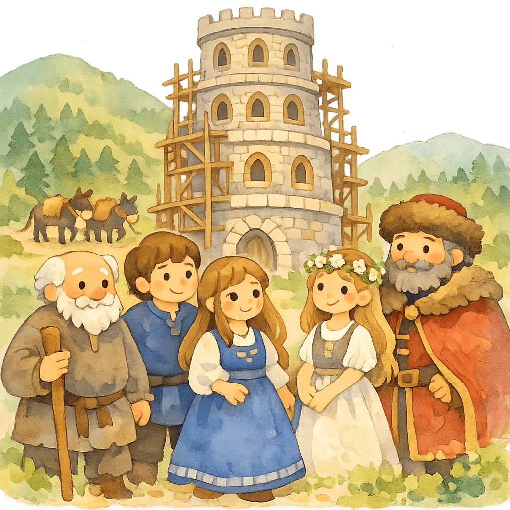 Строители, башня и княжеская семья