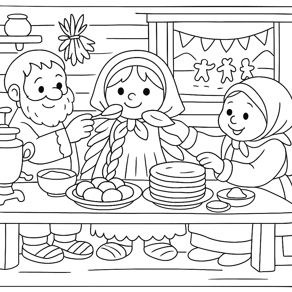 Раскраска по сказке "Соломенная масленица"