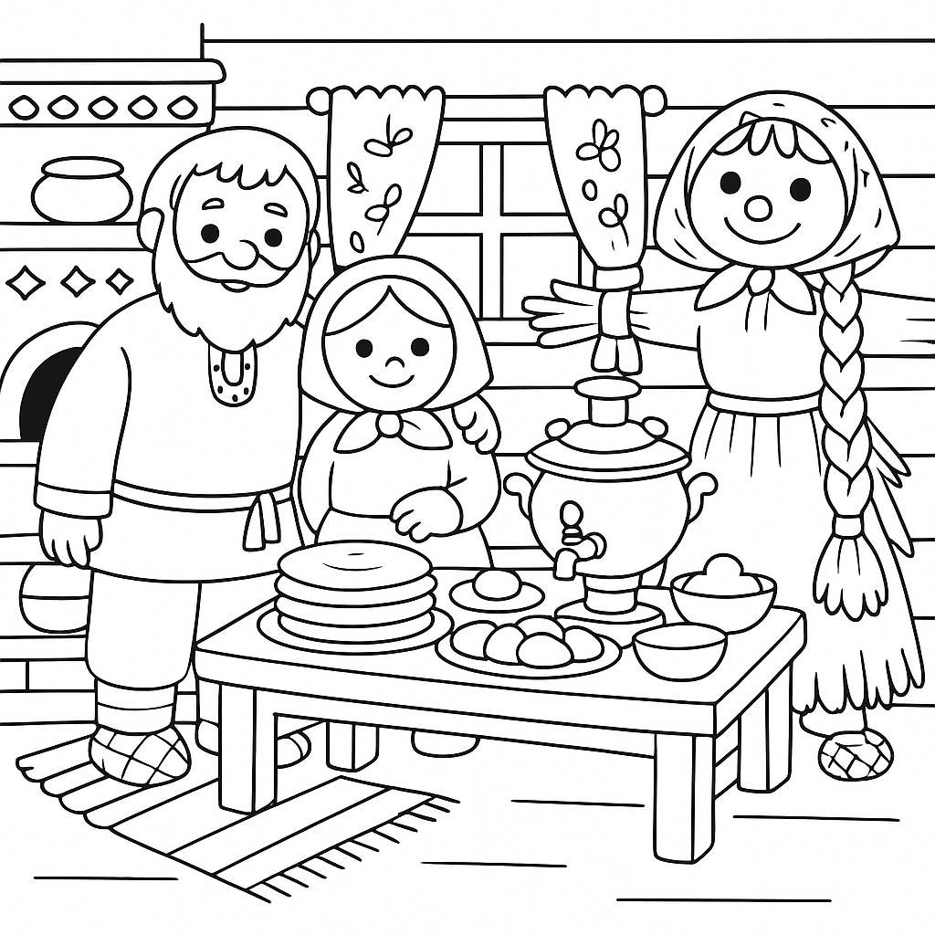 Раскраска по сказке "Соломенная масленица"