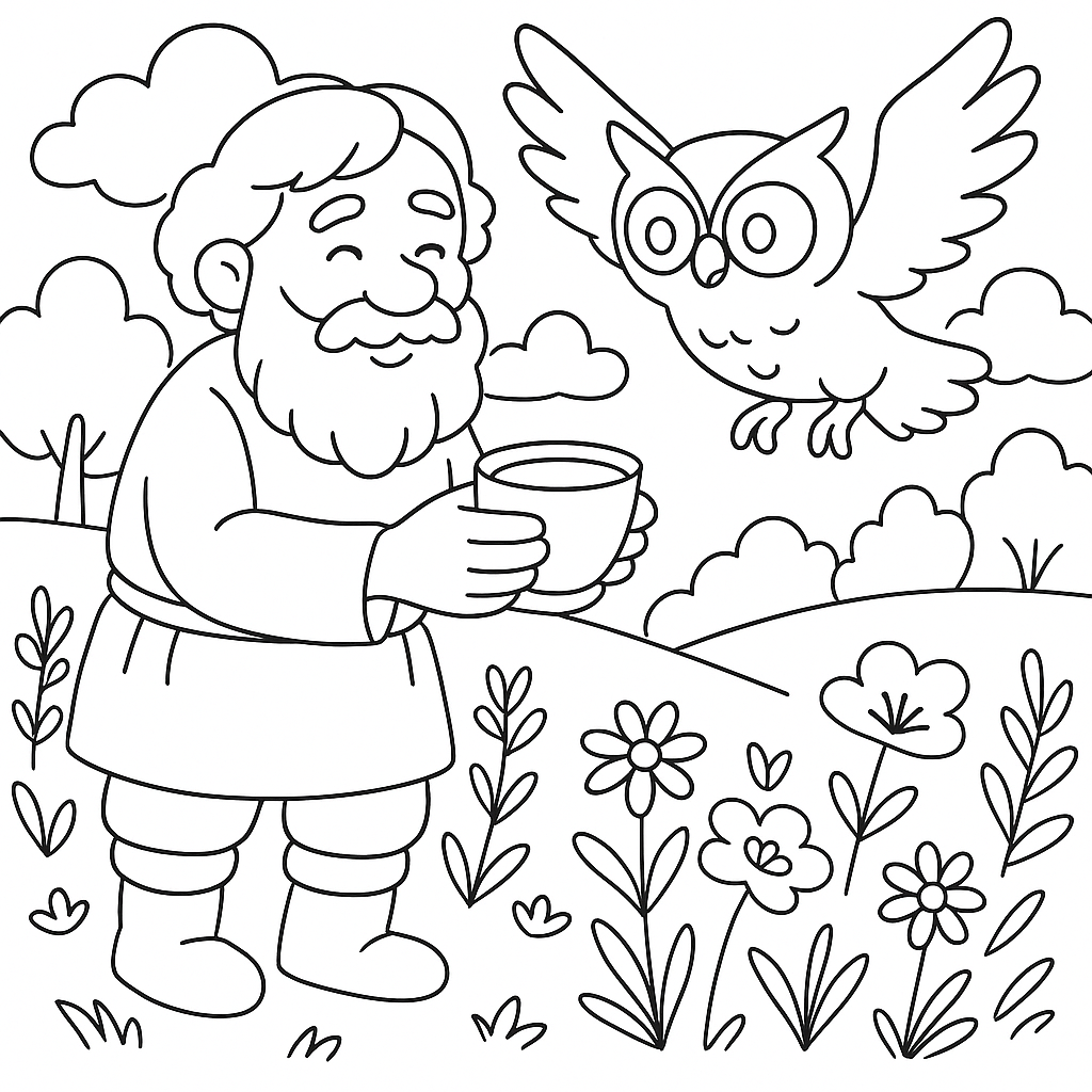 Раскраска по сказке "Сова"