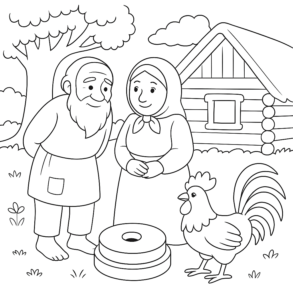 Раскраска по сказке "Петух и жерновцы"