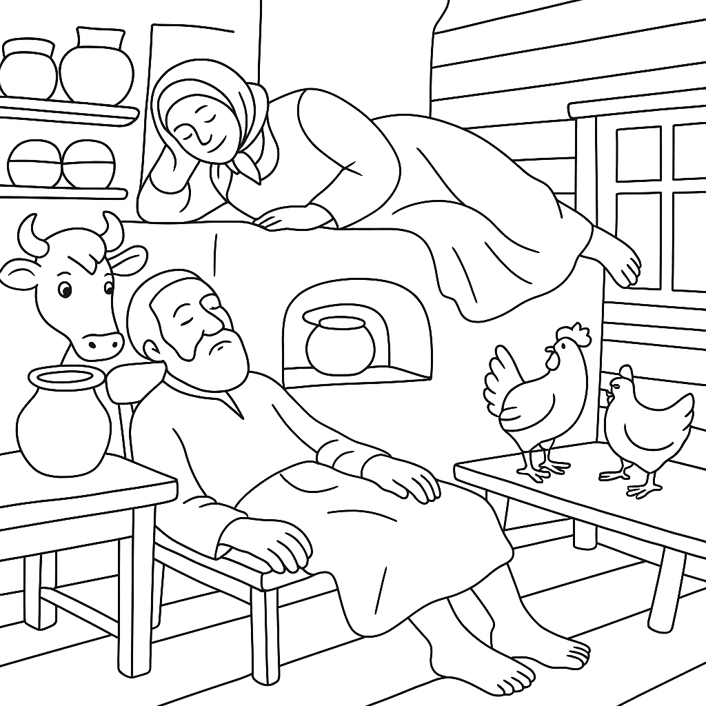 Раскраска по сказке "Кто заговорит первый"