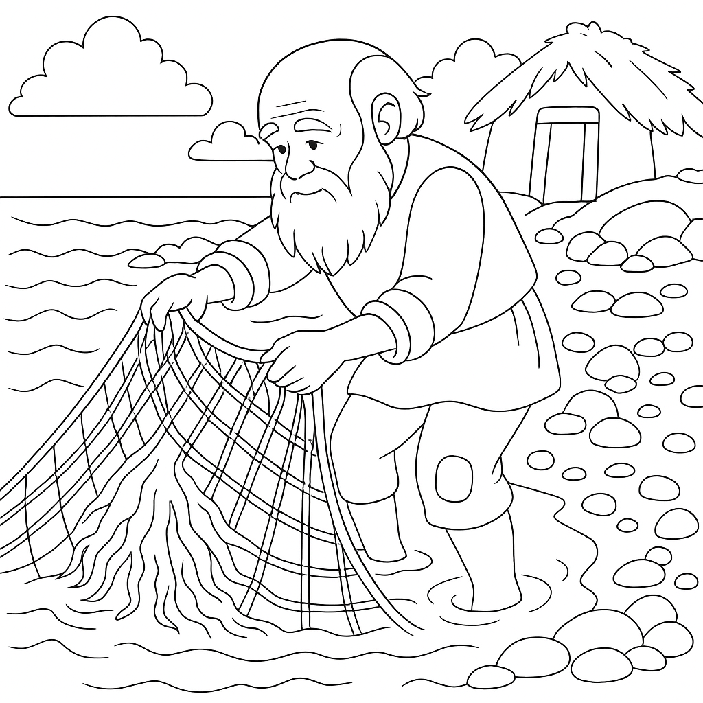 Раскраска по сказке "Сказка о рыбаке и рыбке"